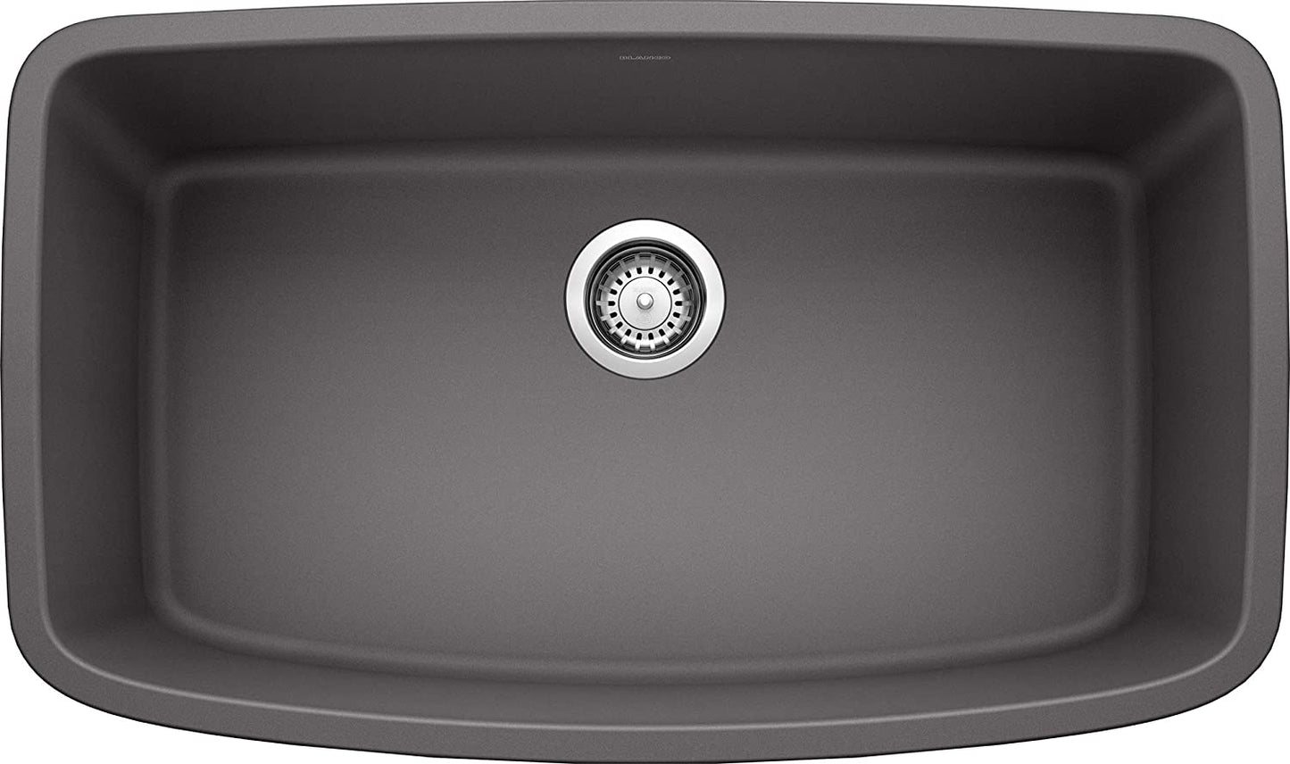 Valea Super Single Bowl Undermount Kitchen Sink, 32" X 19" - Cinder