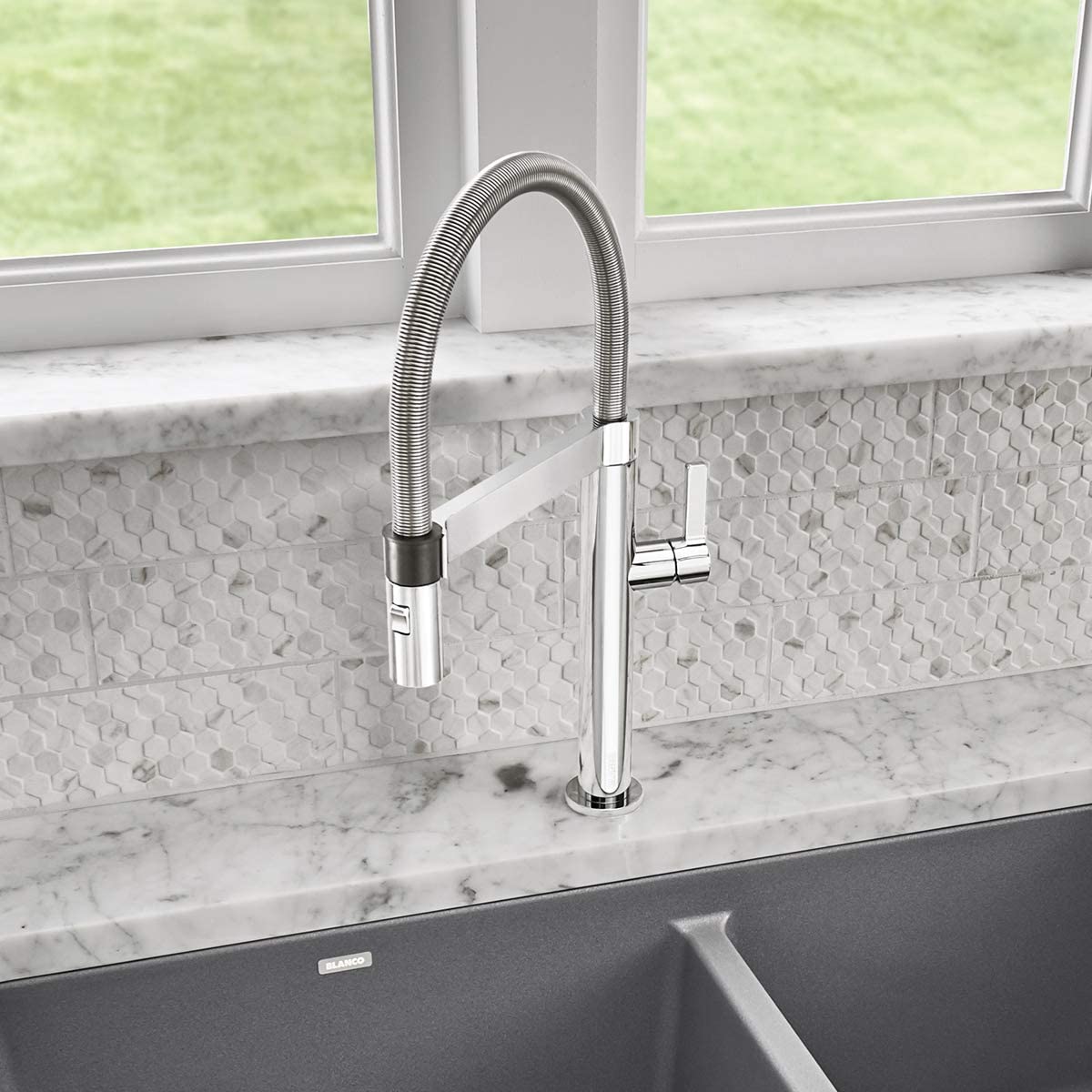 Blanco 441625 Culina 1.8 GPM Mini Semi-Pro Kitchen Faucet with Magnetic Handspray in Satin Nickel