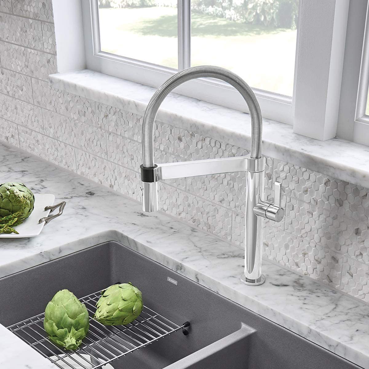 Blanco 441625 Culina 1.8 GPM Mini Semi-Pro Kitchen Faucet with Magnetic Handspray in Satin Nickel