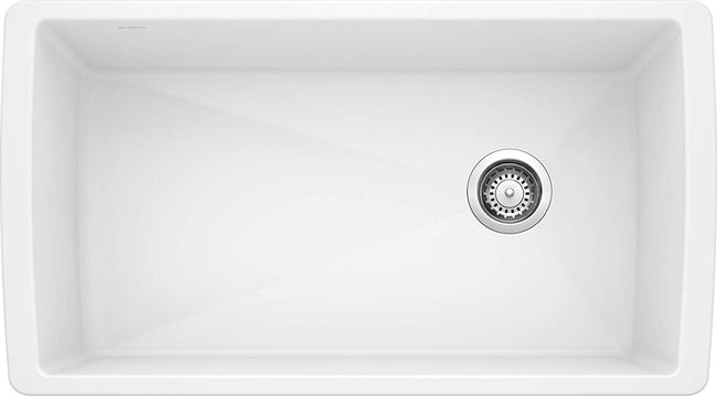 Diamond Super Single Undermount Kitchen Sink, 33.5" X 18.5"- White