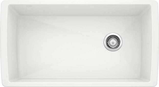 Diamond Super Single Undermount Kitchen Sink, 33.5" X 18.5"- White