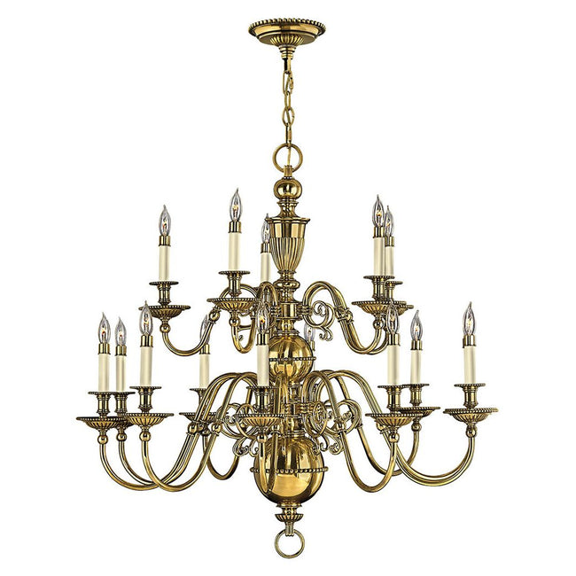 Hinkley 4417BB - Cambridge Large Two Tier 37" Wide 15 Light Chandelier in Burnished Brass