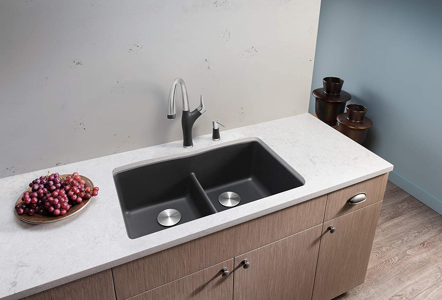 Diamond Double Bowl Undermount Kitchen Sink with Low Divide - Cinder