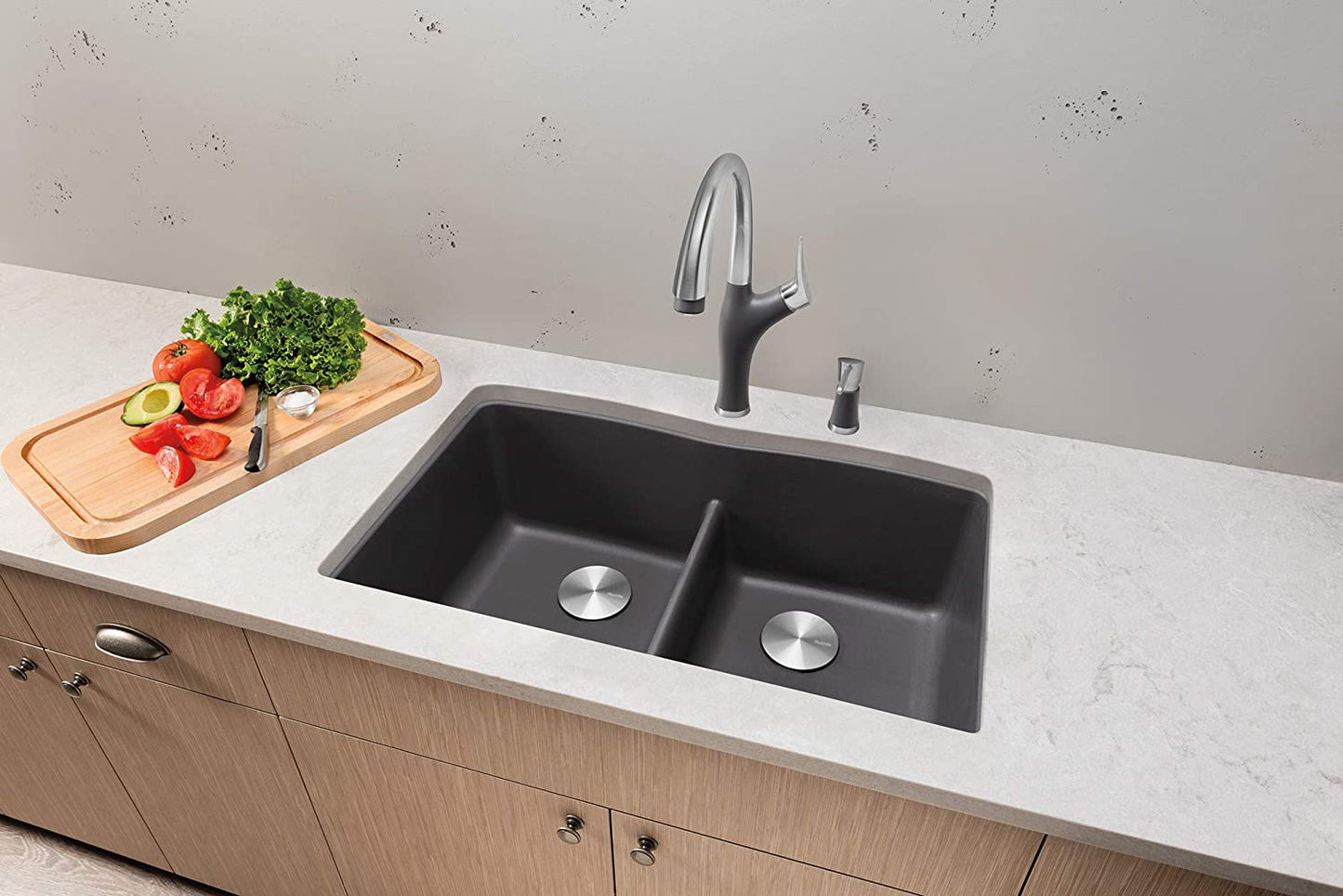 Diamond Double Bowl Undermount Kitchen Sink with Low Divide - Cinder