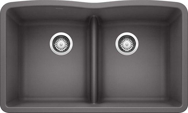 Diamond Double Bowl Undermount Kitchen Sink with Low Divide - Cinder