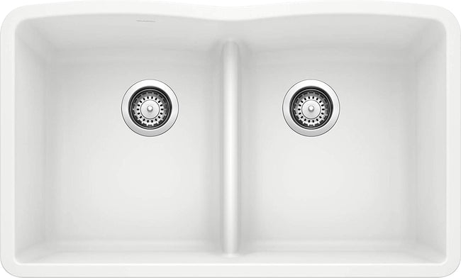 Diamond Double Bowl Undermount Kitchen Sink with Low Divide- White