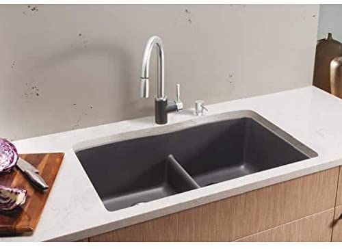 Diamond Double Bowl Undermount Kitchen Sink with Low Divide  - Metallic Gray