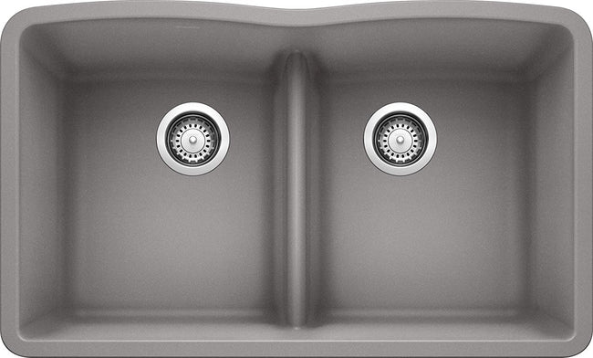 Diamond Double Bowl Undermount Kitchen Sink with Low Divide  - Metallic Gray
