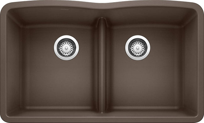 Diamond Double Bowl Undermount Kitchen Sink with Low Divid - Cafe Brown