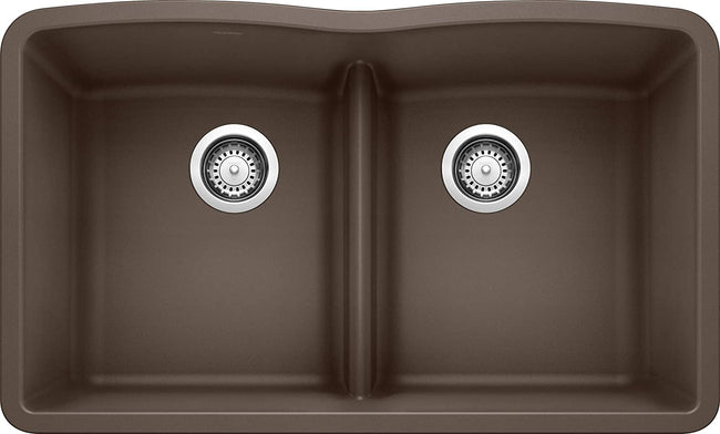 Diamond Double Bowl Undermount Kitchen Sink with Low Divid - Cafe Brown