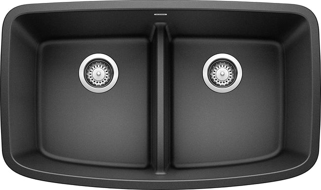 Valea Equal Double Bowl Undermount Kitchen Sink with Low Divide, 32" X 19"- Anthracite