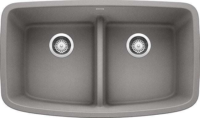 Valea Equal Double Bowl Undermount Kitchen Sink with Low Divide, 32" X 19"- Metallic Gray
