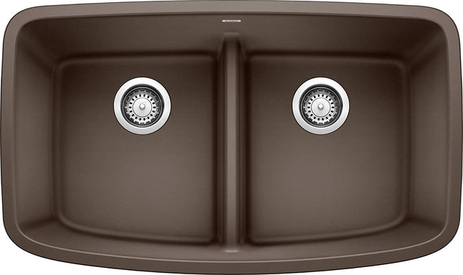 Valea Equal Double Bowl Undermount Kitchen Sink with Low Divide, 32" X 19" - Cafe Brown