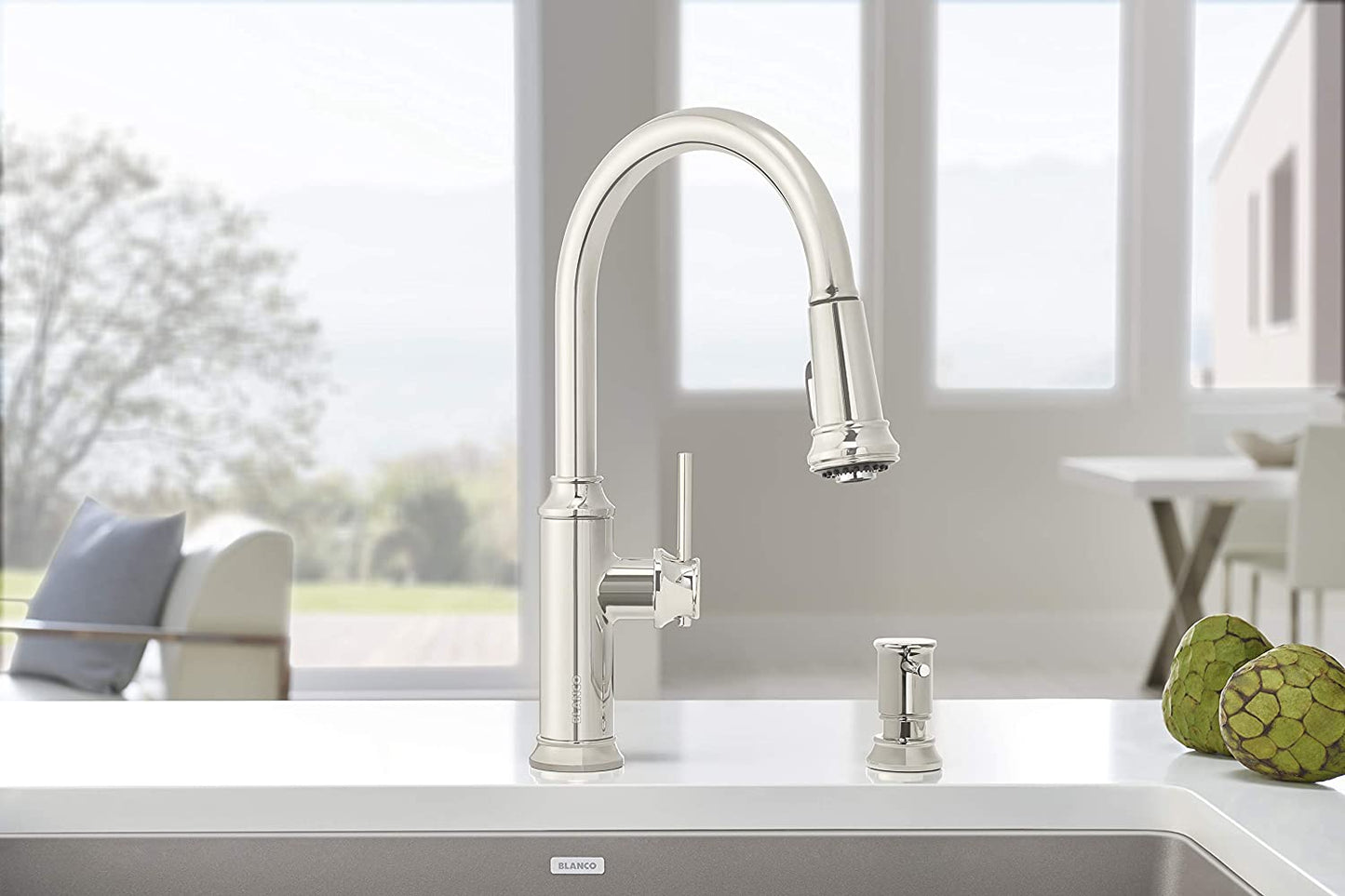 Blanco 442502 Empressa 1.5 GPM High Arc Pull-Down Dual Spray Kitchen Faucet in Polished Nickel