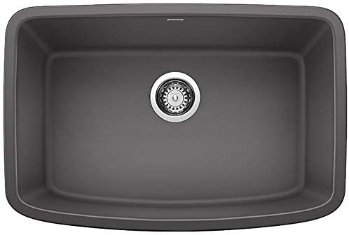 Valea Silgranit Single Bowl Undermount Kitchen Sink, 27" X 18"- Cinder