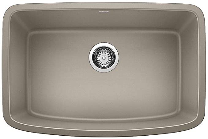 Valea Silgranit Single Bowl Undermount Kitchen Sink, 27" X 18"- Truffle