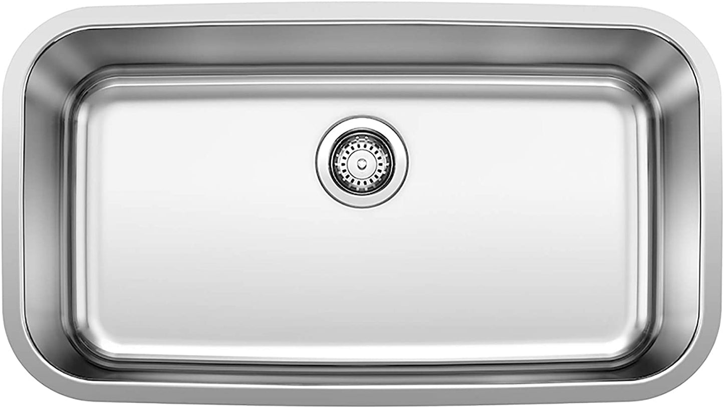 Stellar Super Single Undermount Kitchen Sink, 32" X 18"- Stainless