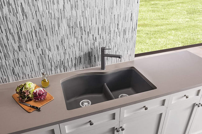 Diamond 1-3/4 Double Bowl with Low Divide Undermount Kitchen Sink, 32" X 21" - Concrete Gray