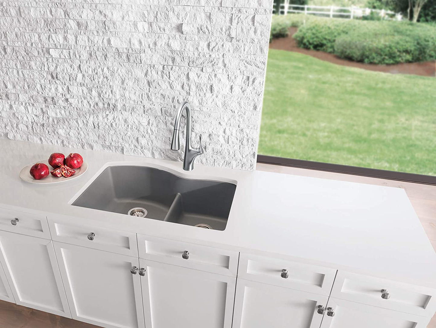Diamond 1-3/4 Double Bowl with Low Divide Undermount Kitchen Sink, 32" X 21" - Concrete Gray