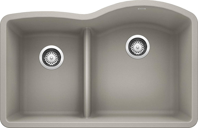 Diamond 1-3/4 Double Bowl Undermount Kitchen Sink with Low Divide Reverse 32" X 21"- Concrete Gray