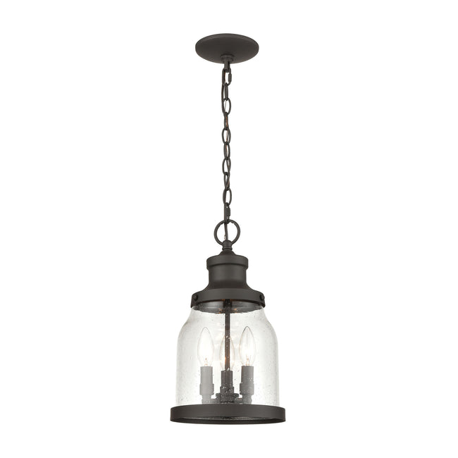 ELK Lighting 45423/3 - Renford 8" Wide 3-Light Outdoor Pendant in Architectural Bronze with Seedy Gl