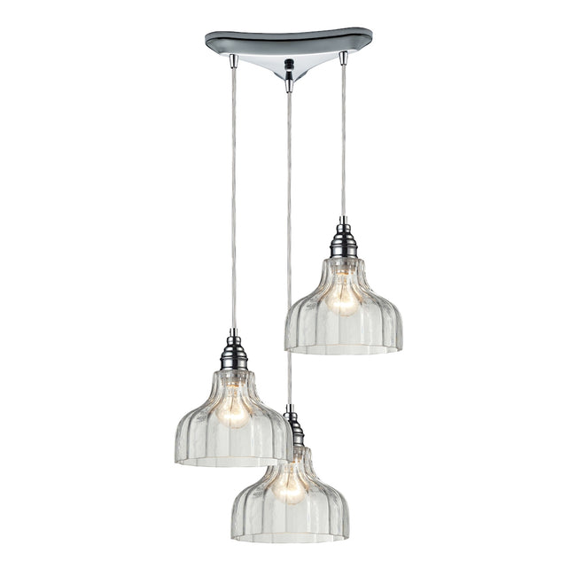 ELK Lighting 46018/3 - Danica 10" Wide 3-Light Triangular Pendant Fixture in Polished Chrome with Cl