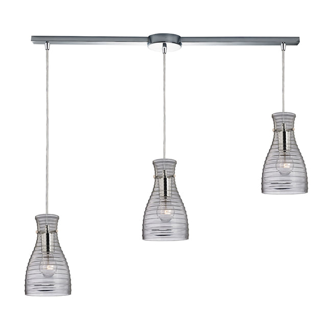 ELK Lighting 46107/3L - Strata 5" Wide 3-Light Linear Pendant Fixture in Polished Chrome with Ribbed