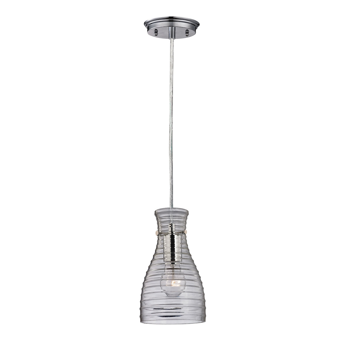 ELK Lighting 46107/1 - Strata 6" Wide 1-Light Mini Pendant in Polished Chrome with Ribbed Blown Glas