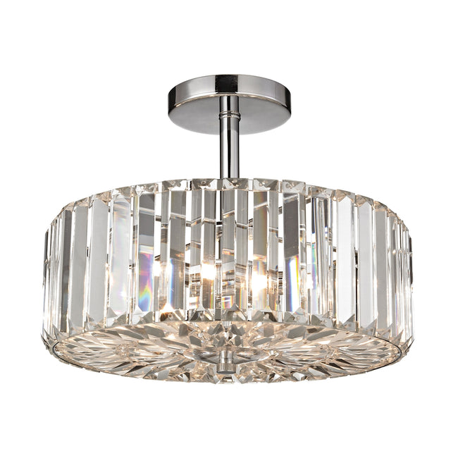 ELK Lighting 46185/3 - Clearview 13" Wide 3-Light Semi Flush in Polished Chrome with Crystal Prisms