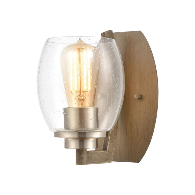 ELK Lighting 46420/1 - Bixler 5" Wide 1-Light Sconce in Light Wood with Seedy Glass
