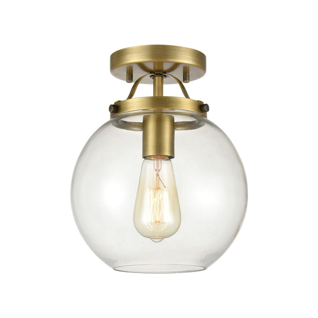 ELK Lighting 47184/1 - Bernice 9" Wide 1-Light Semi Flush in Brushed Antique Brass with Clear Glass