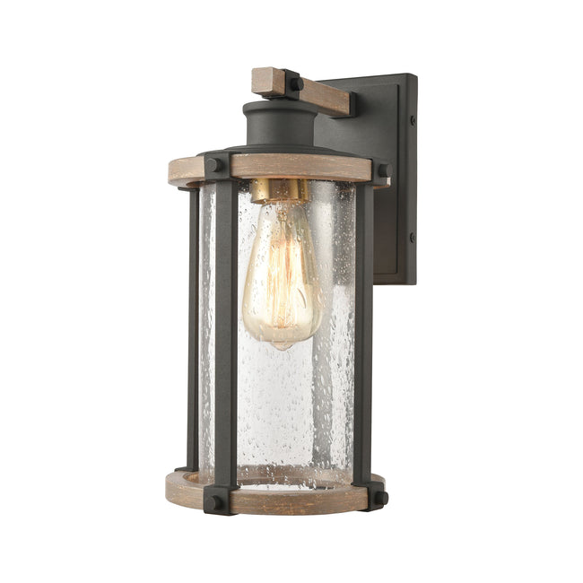 ELK Lighting 47280/1 - Geringer 8" Wide 1-Light Sconce in Charcoal and Beechwood with Seedy Glass