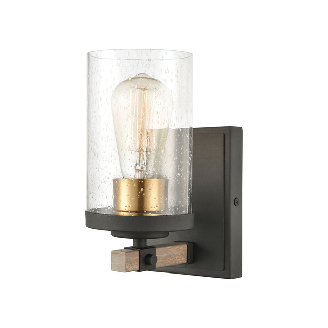 ELK Lighting 47281/1 - Geringer 5" Wide 1-Light Vanity Light in Charcoal and Beechwood with Seedy Gl
