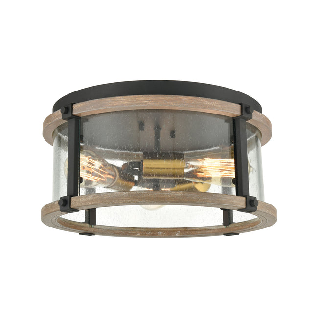 ELK Lighting 47285/3 - Geringer 15" Wide 3-Light Flush Mount in Charcoal and Beechwood with Seedy Gl
