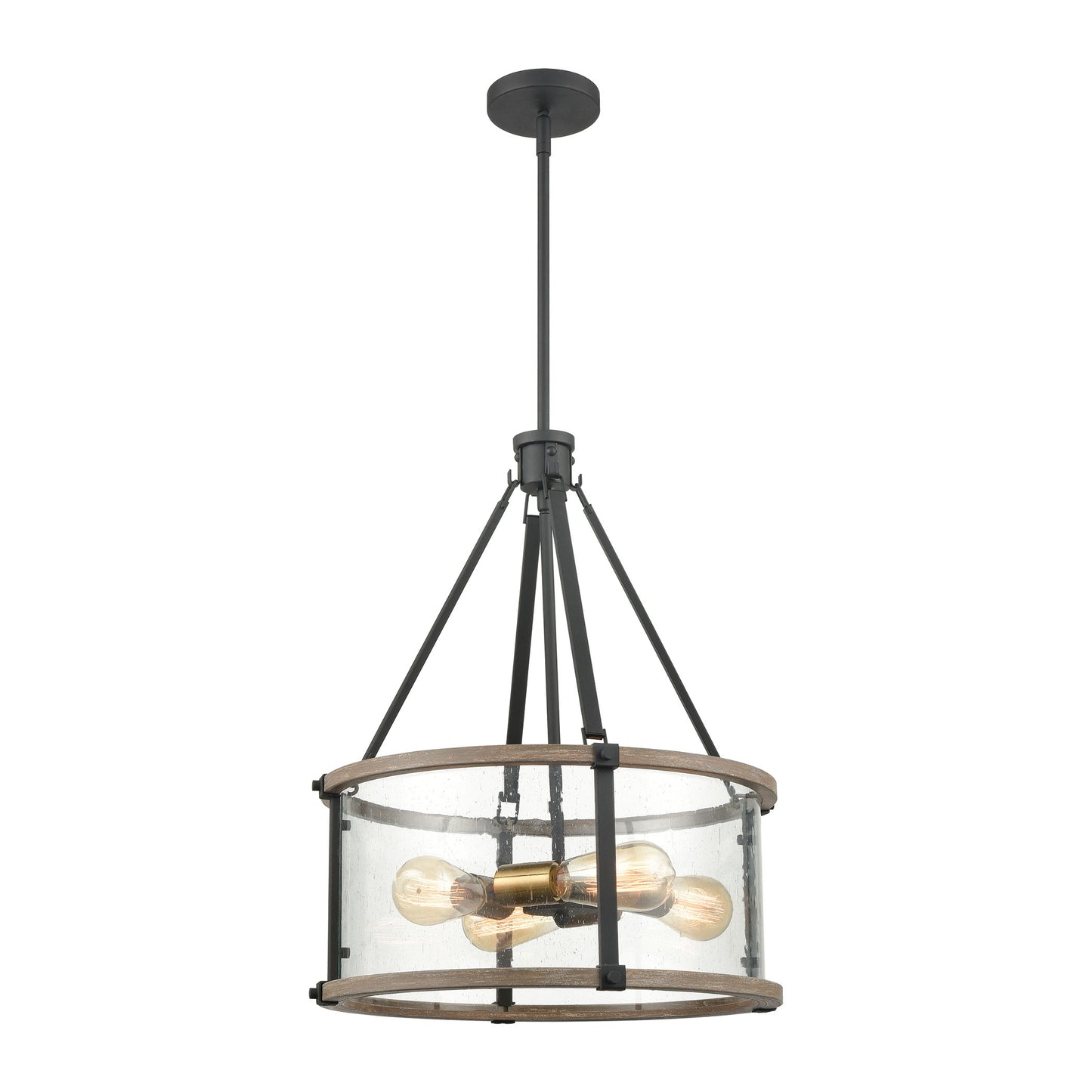 ELK Lighting 47288/4 - Geringer 18" Wide 4-Light Pendant in Charcoal and Beechwood with Seedy Glass