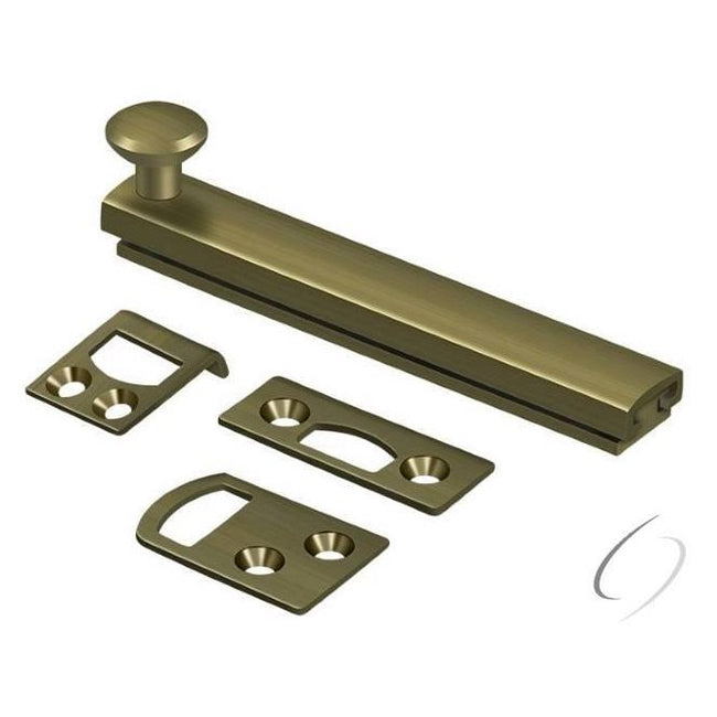 4SBCS5 4" Surface Bolt; Concealed Screw; Heavy Duty; Antique Brass Finish