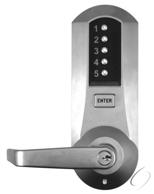 Kaba Simplex 5010XSWL26D Mechanical Pushbutton Exit Trim Lock with Kaba Schlage C Cylinder and Winston Lever Satin Chrome Finish