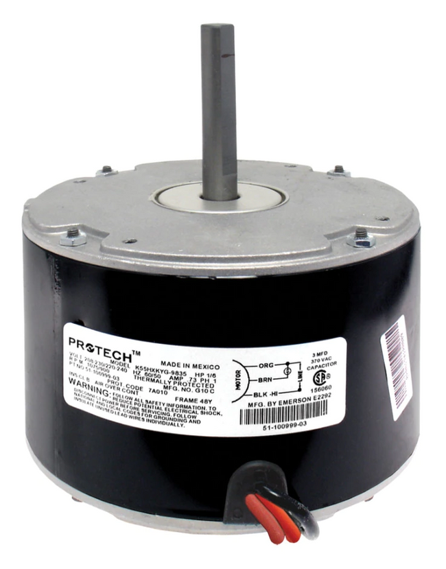 Rheem 51-100999-03 - Condenser Motor - 1/6 HP, 1 Phase, 1 Speed, 208/220/230V, 1075 RPM