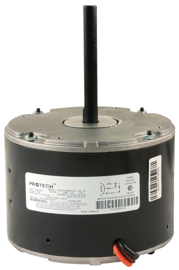Rheem 51-21854-18 - Condenser Motor - 1/5 HP, 1 Phase, 1 Speed, 208/230V, 1075 RPM