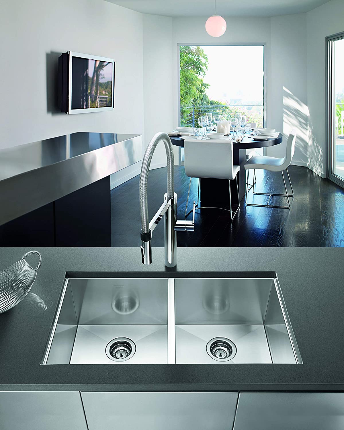 Precision 16" R0 Undermount Double Bowl Kitchen Sink, 14.00 x 25.00 x 37.00 inches