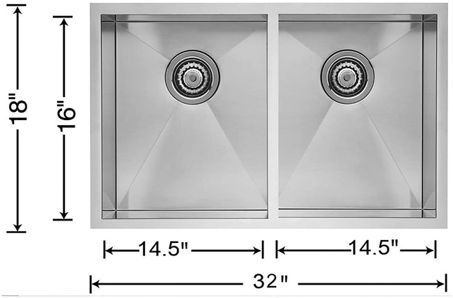 Quatrus R0 Equal Double Bowl Undermount Kitchen Sink, Stainless Steel