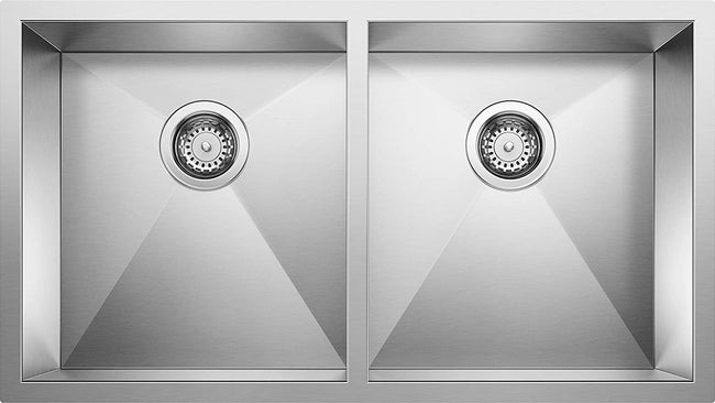 Quatrus R0 Equal Double Bowl Undermount Kitchen Sink, Stainless Steel