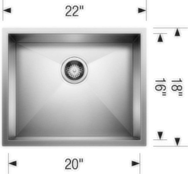 Quatrus R0 Stainless Steel Kitchen Undermount Sink, 9.00 x 18.00 x 22.00 inches