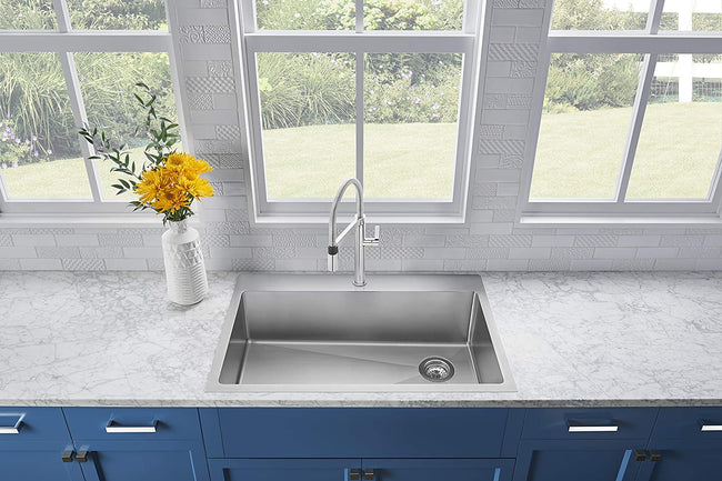 Quatrus Stainless steel 1-Hole Drop-in or undermount Single Bowl Kitchen Sink, 33" L x 22" W x 9" H,