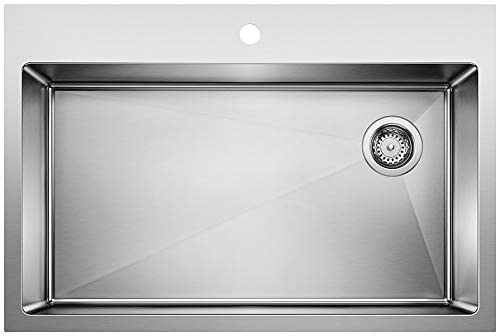 Quatrus Stainless steel 1-Hole Drop-in or undermount Single Bowl Kitchen Sink, 33" L x 22" W x 9" H,