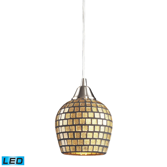 ELK Lighting 528-1GLD-LED - Fusion 5" Wide 1-Light Mini Pendant in Satin Nickel with Gold Leaf Mosai