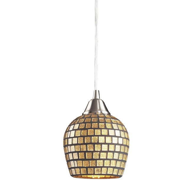 ELK Lighting 528-1GLD - Fusion 5" Wide 1-Light Mini Pendant in Satin Nickel with Gold Leaf Mosaic Gl