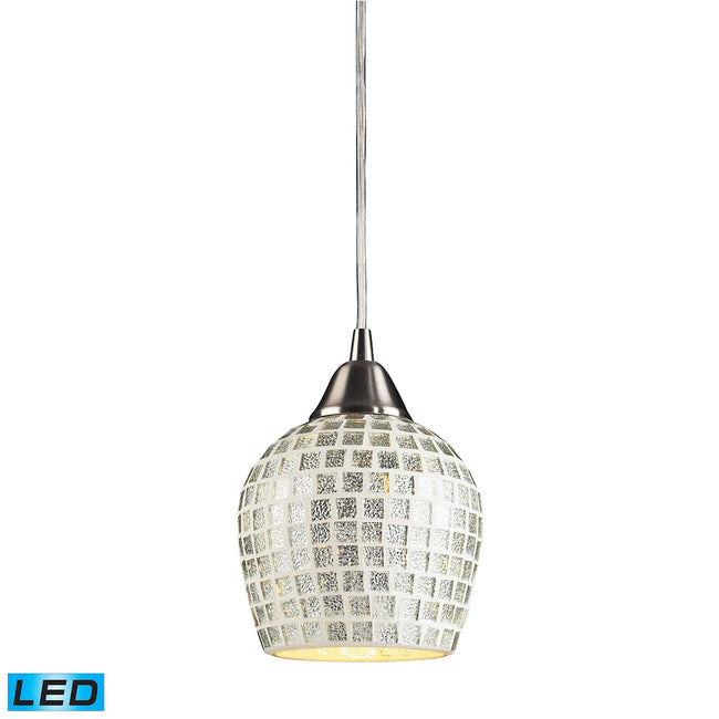 ELK Lighting 528-1SLV-LED - Fusion 5" Wide 1-Light Mini Pendant in Satin Nickel with Silver Mosaic G