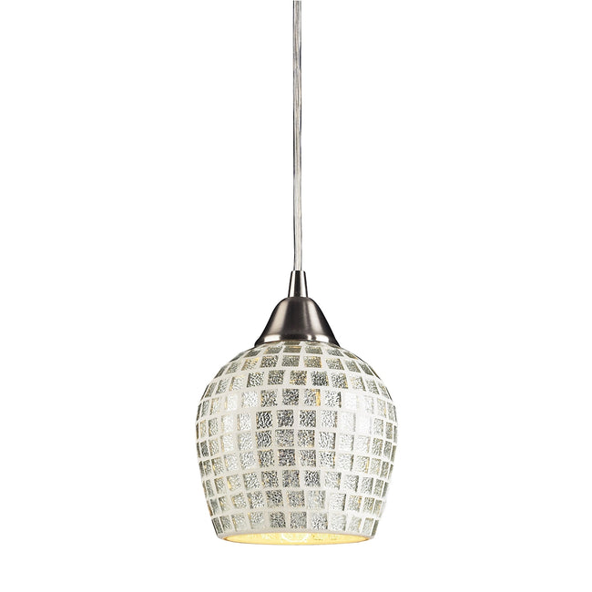 ELK Lighting 528-1SLV - Fusion 5" Wide 1-Light Mini Pendant in Satin Nickel with Silver Mosaic Glass