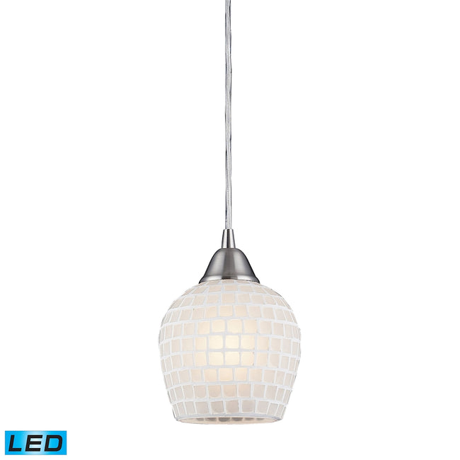 ELK Lighting 528-1WHT-LED - Fusion 5" Wide 1-Light Mini Pendant in Satin Nickel with White Mosaic Gl